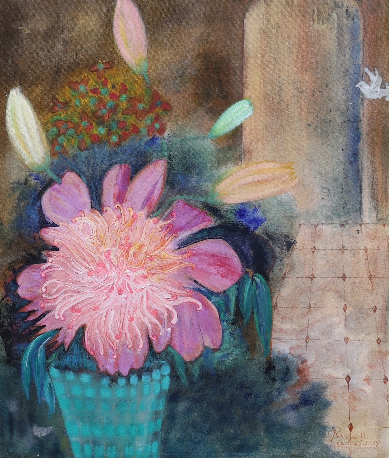 C. Russell (20th C.), oil on canvas, Flower study, signed and dated 2007, 70 x 60cm